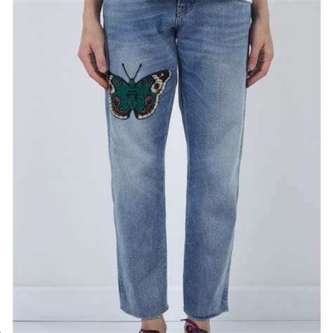 gucci embroidered butterfly jeans|gucci denim jeans.